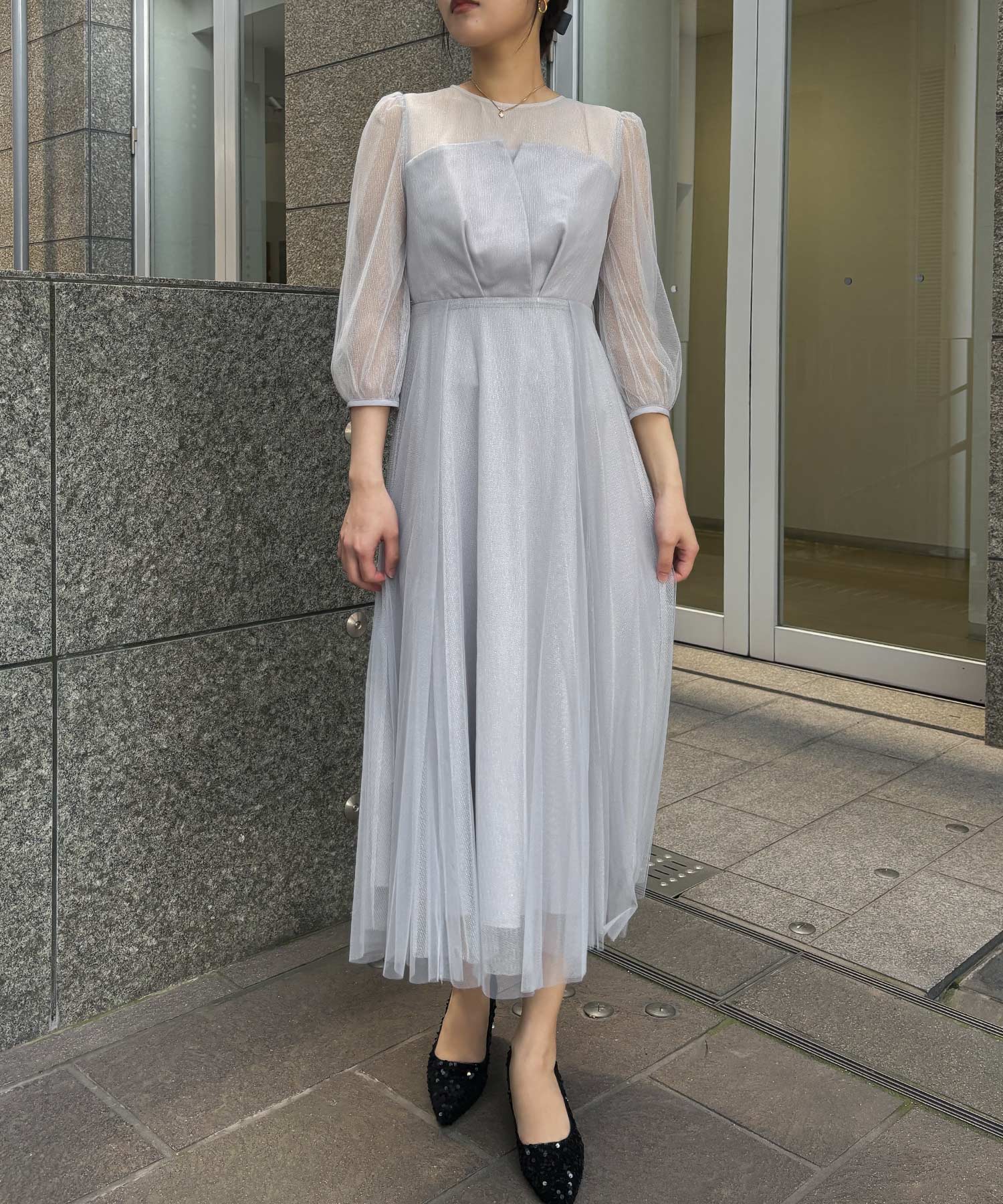 ビスチェ風ラメチュールドレス 結婚式 パーティードレス オケージョン