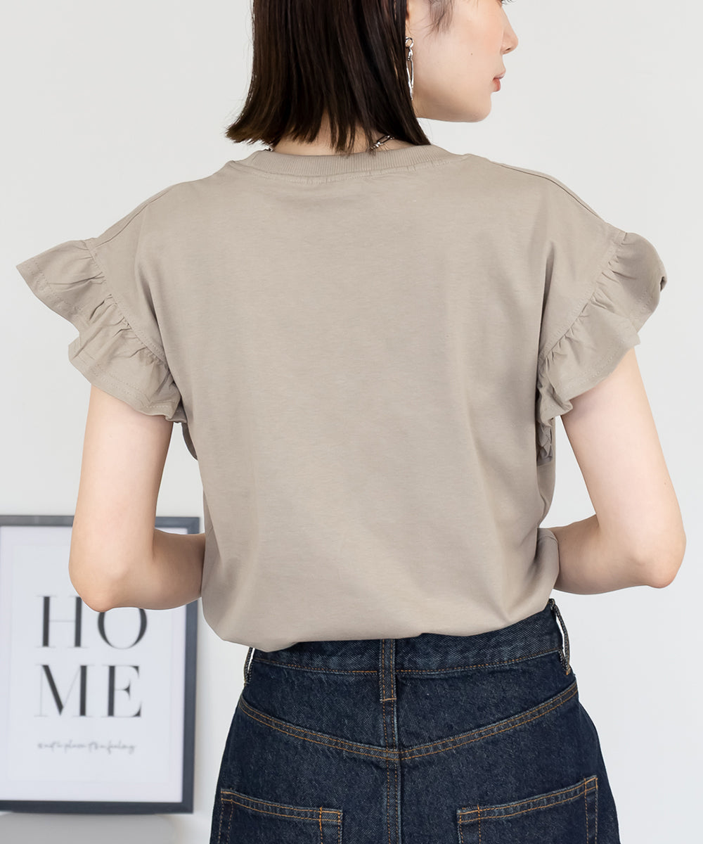フレンチスリーブTシャツ 袖フレア カットソー きれいめ 大きいサイズ