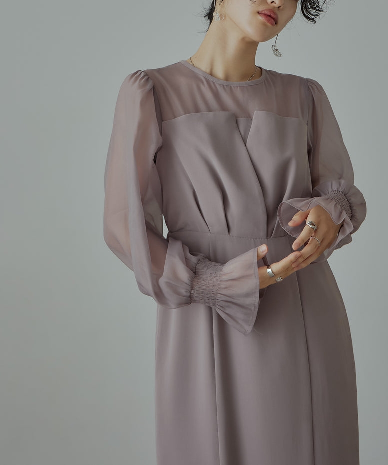 ビスチェ風ボリュームスリーブシフォンドレス｜パーティードレス・結婚 