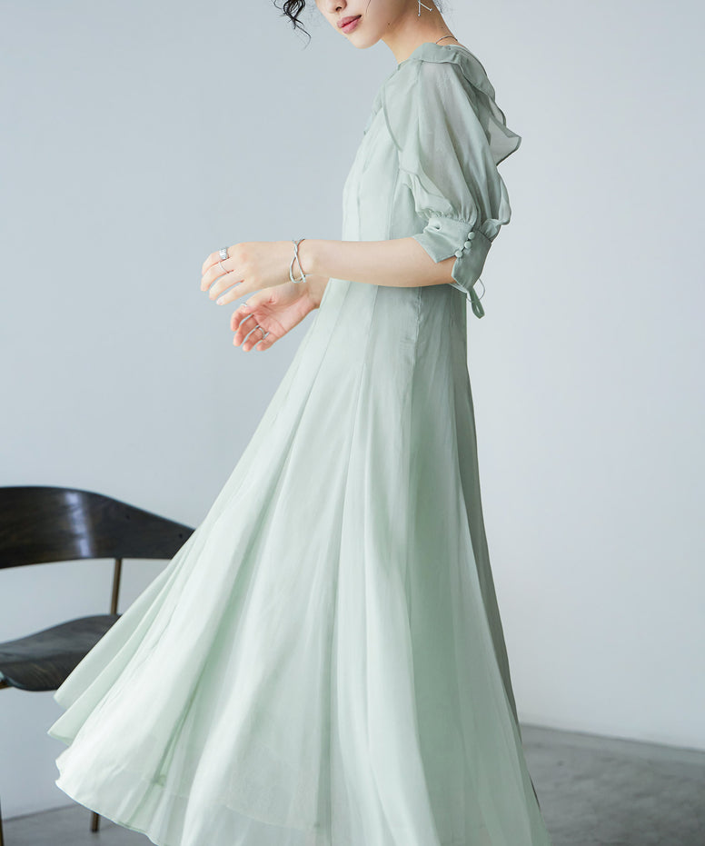 フリル袖レースシフォンレイヤードドレス｜パーティードレス・結婚式