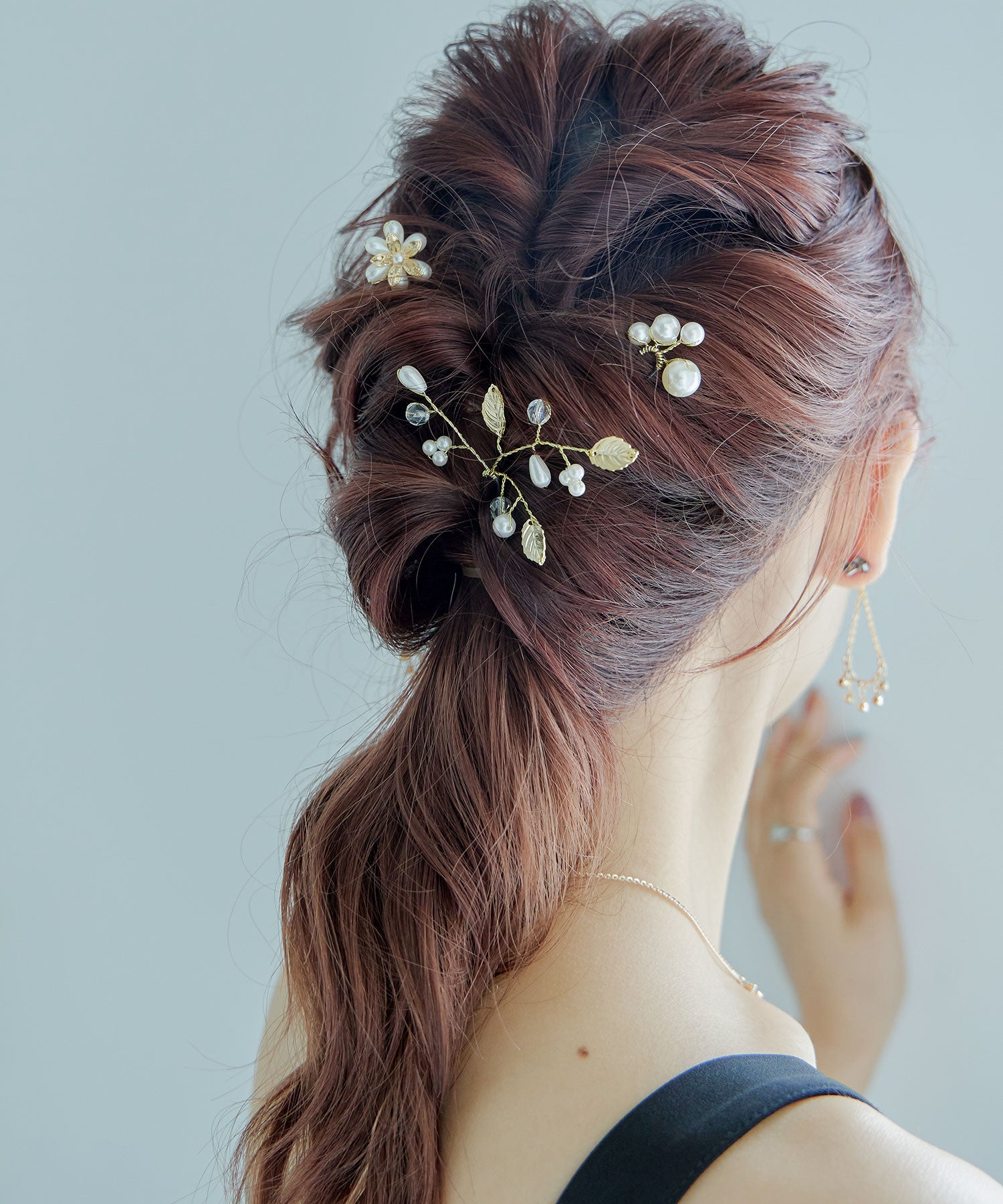 リーフモチーフパールヘアピンヘアピン3本セット｜ヘアアクセサリー