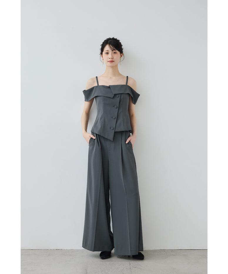 オフショルペプラムトップスセットアップドレス 2点セット パンツ 
