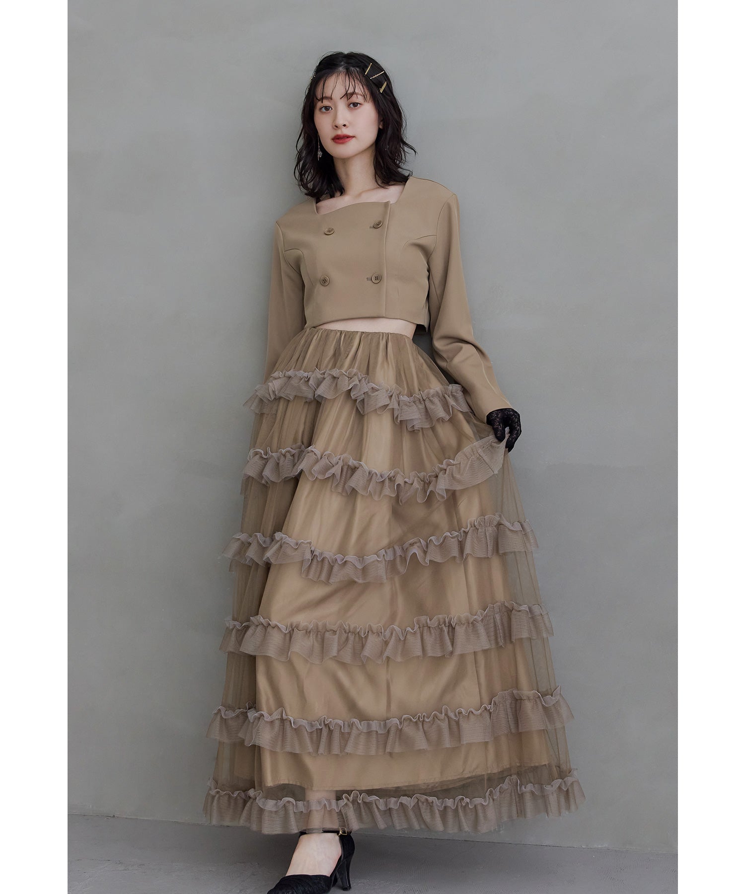 ティアードチュールスカートジャケットセットアップ 2点セット 結婚式