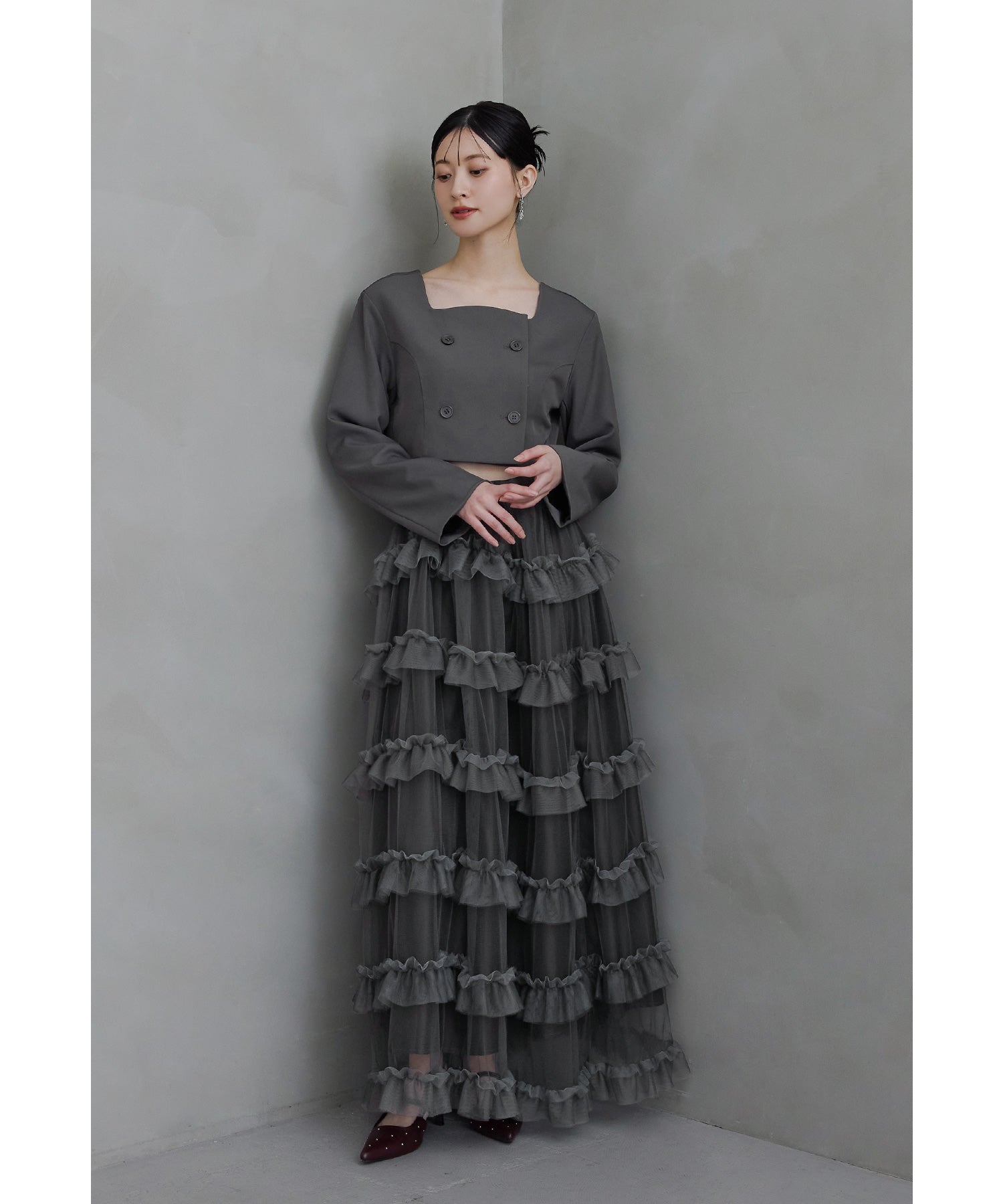 ティアードチュールスカートジャケットセットアップ 2点セット 結婚式