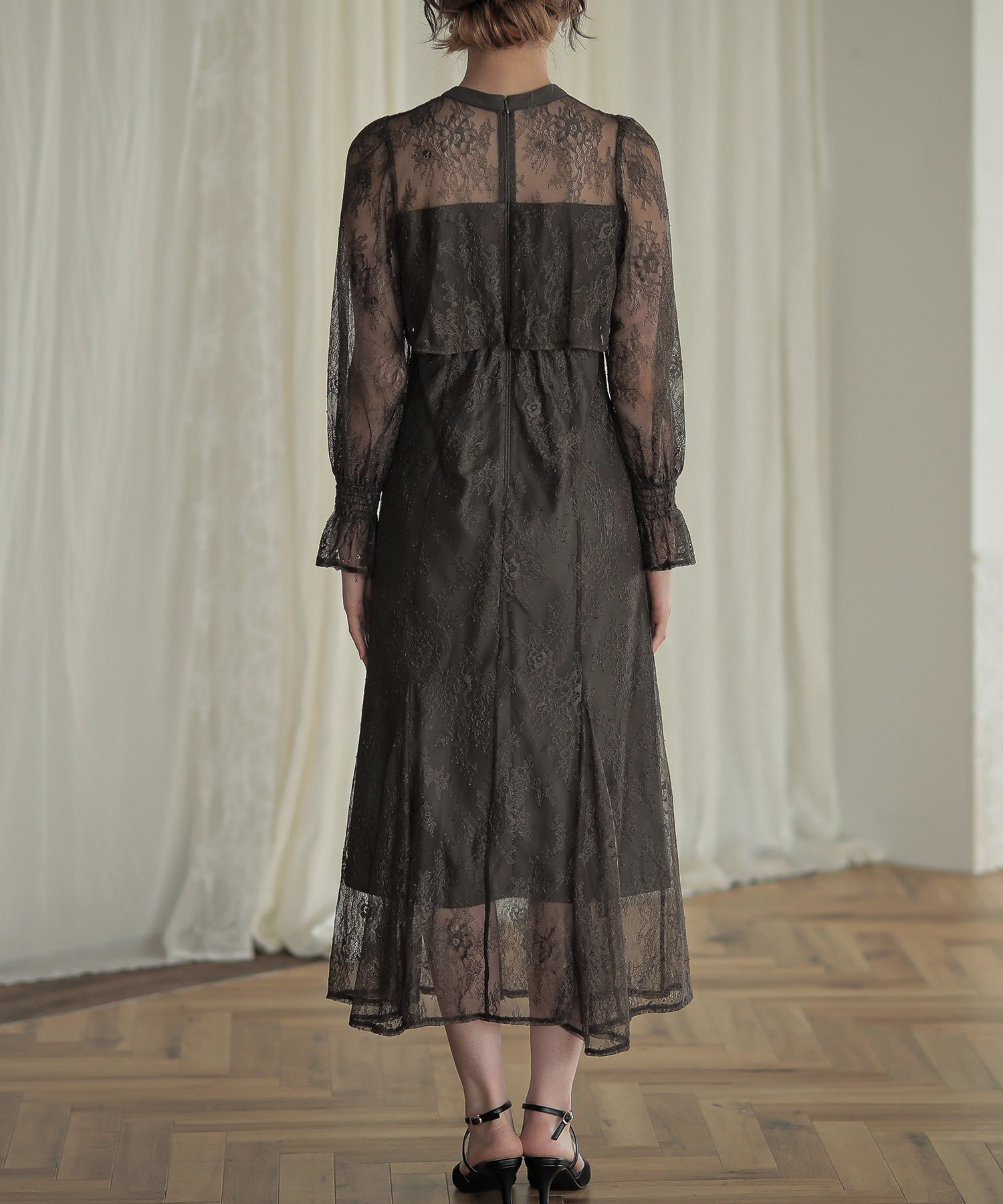 ボリュームスリーブレースロングドレス｜パーティードレス・結婚式