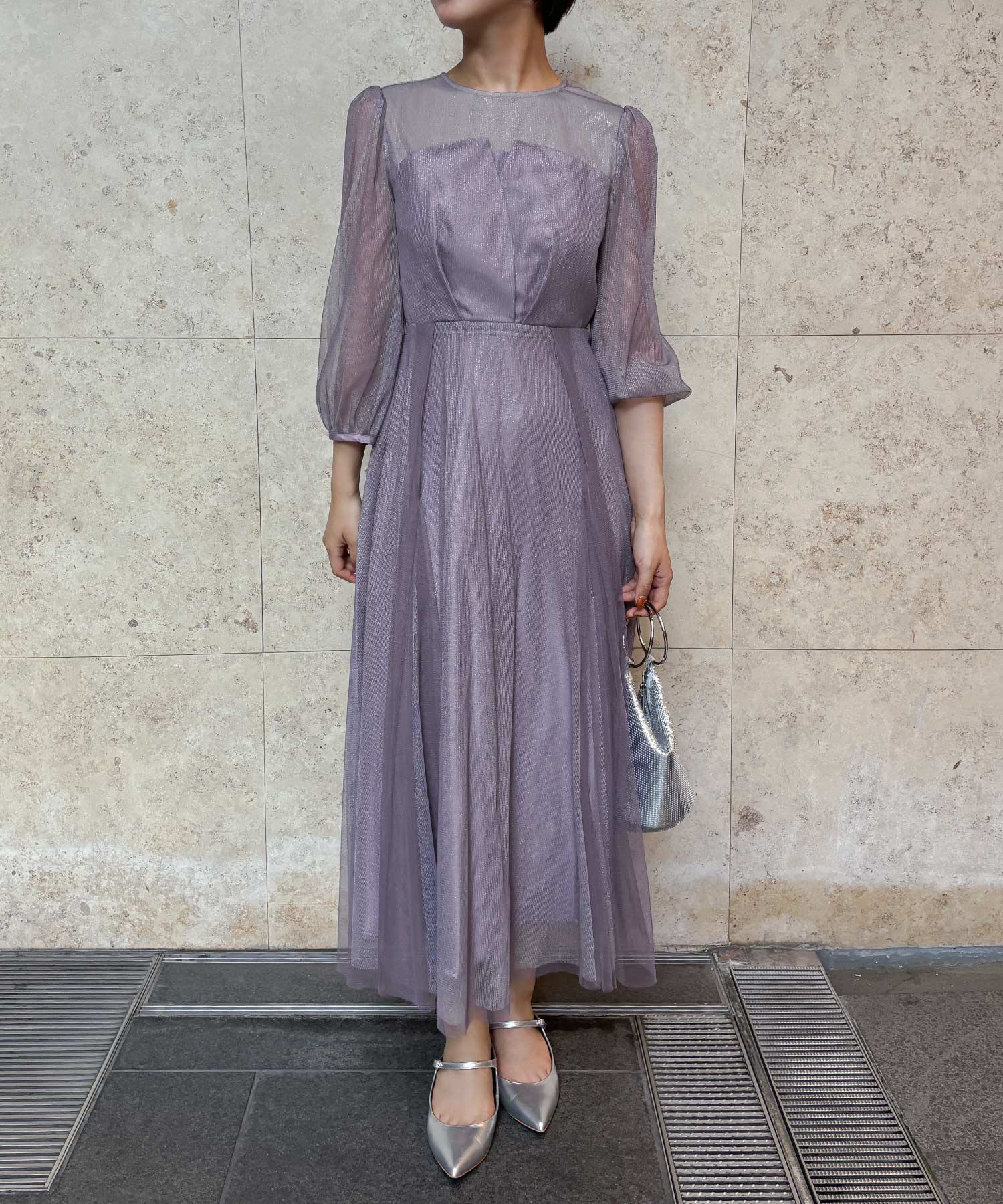 ビスチェ風ラメチュールドレス 結婚式 パーティードレス オケージョン