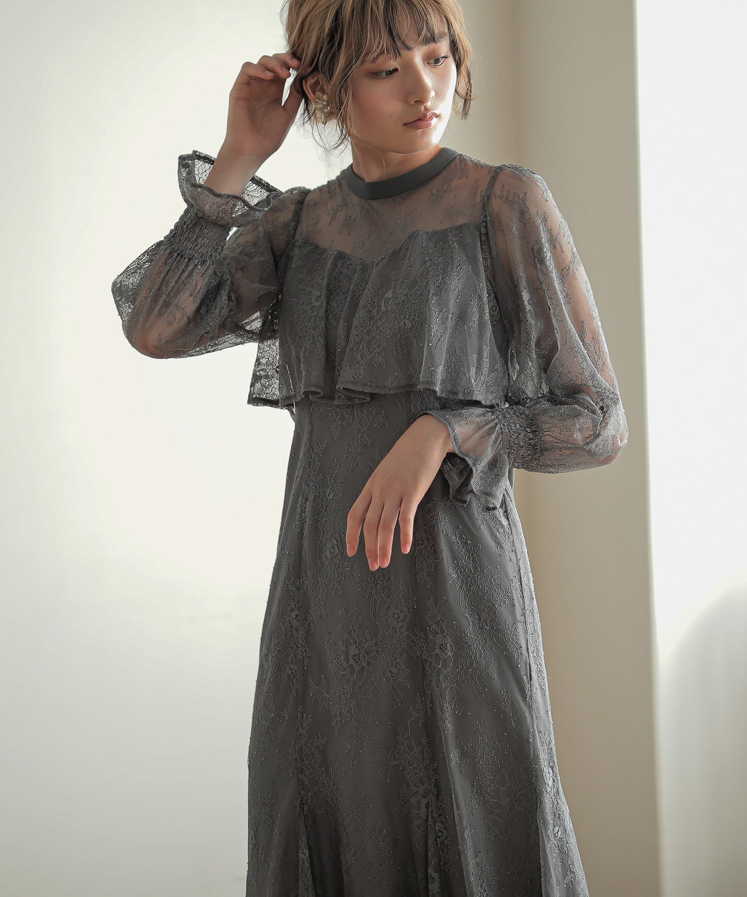 ボリュームスリーブレースロングドレス｜パーティードレス・結婚式