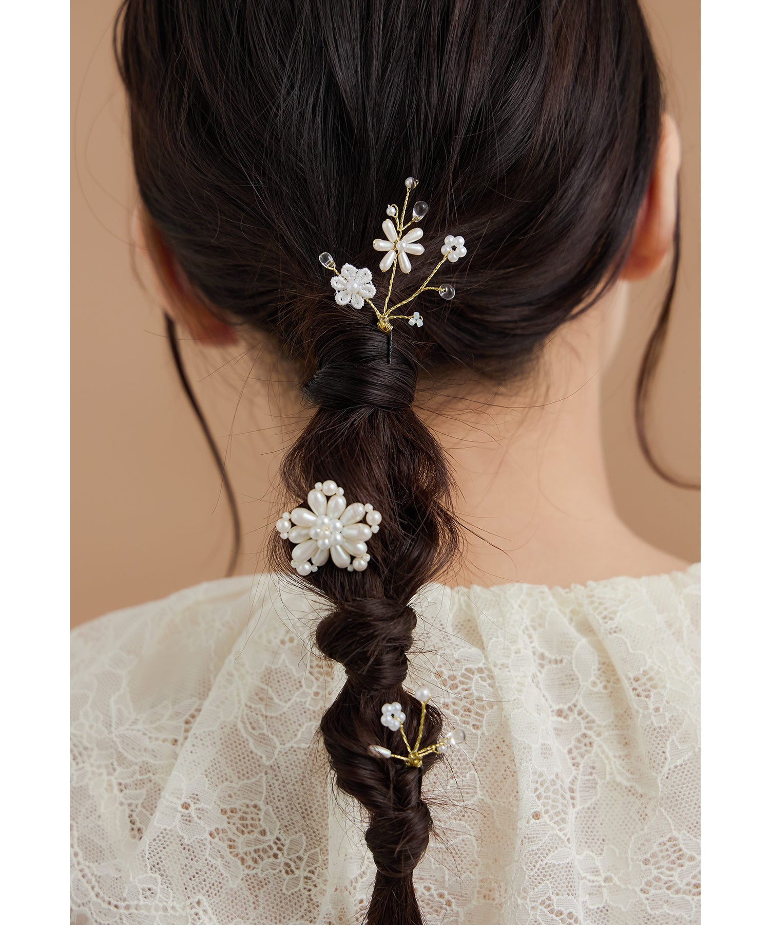パールレースフラワーヘアピン3本セット Uピン ヘアアクセサリー