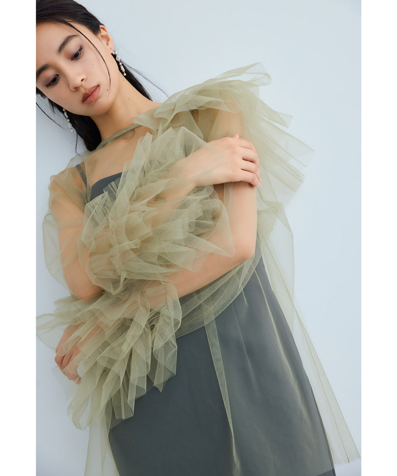 ブルーミングチュールドレス 2点セット チュール フリル ブラウス の*ん様 oneu tulle chiffon blouse