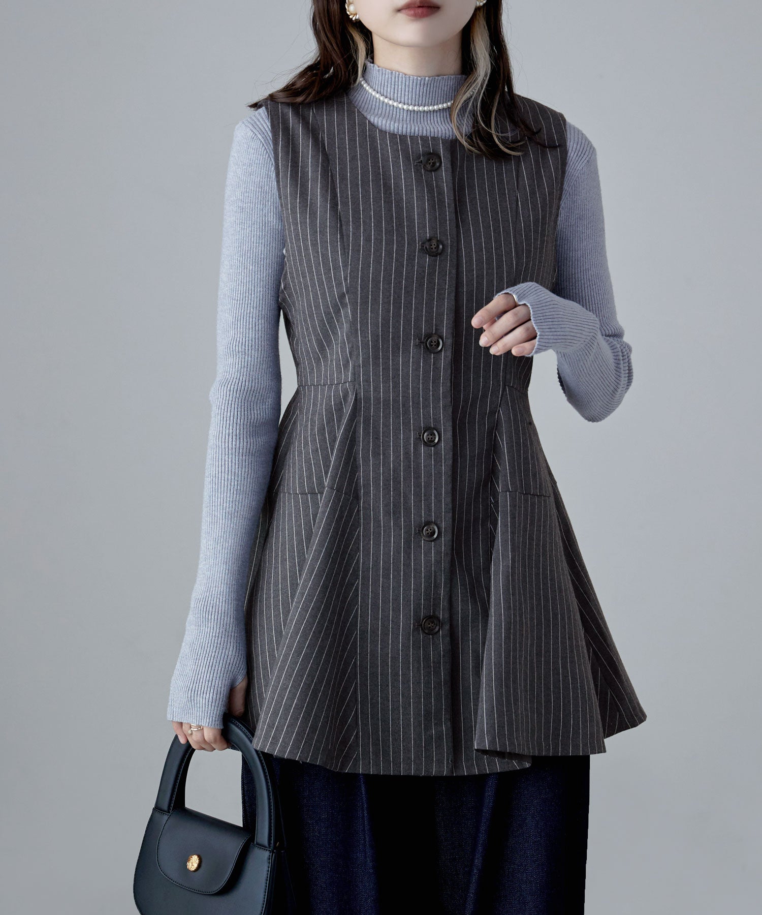 FORME ブラック ノーカラーベスト ノーカラー6ボタンベスト｜TailorGarments