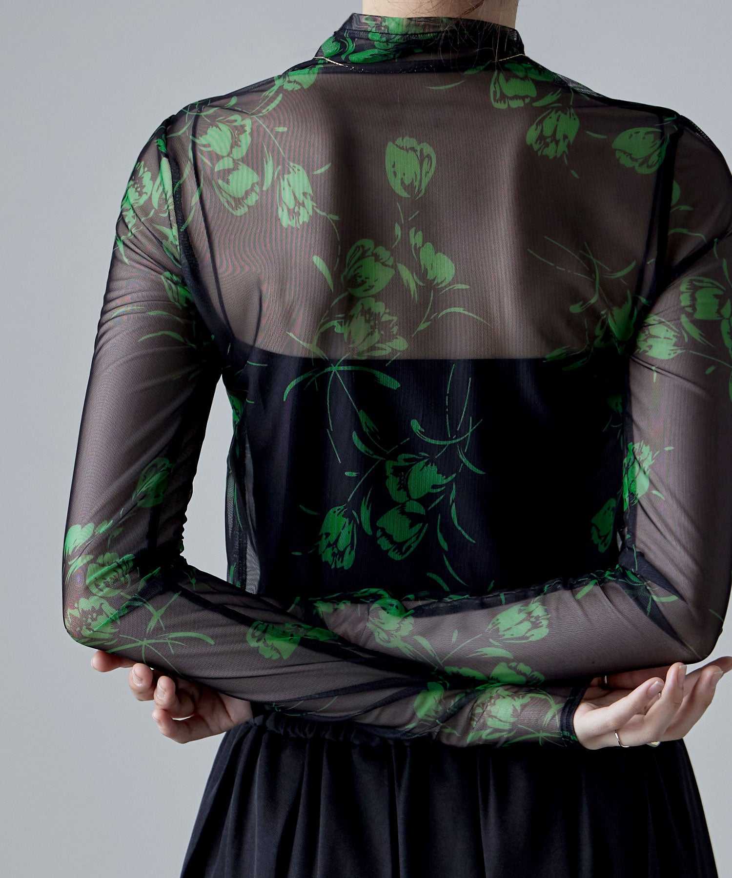 Flor フラワージャカード ボトルネックカットソー 花柄シアーボトルネックトップス｜Tシャツ - etoll.