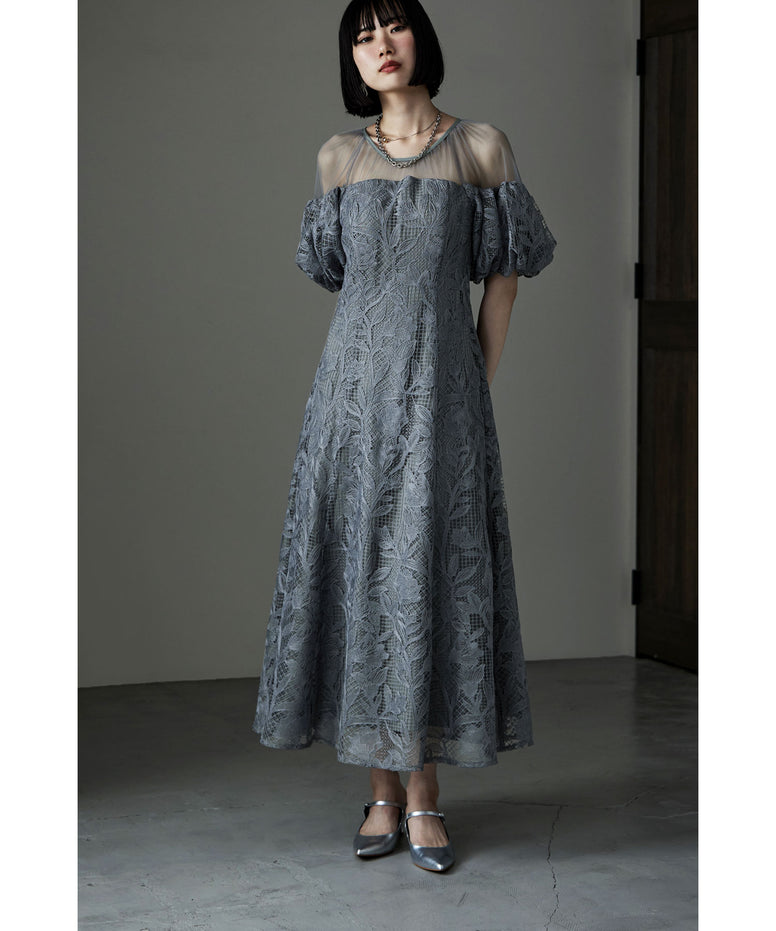 パフオフショルダーレースドレス｜パーティードレス・結婚式ワンピース 