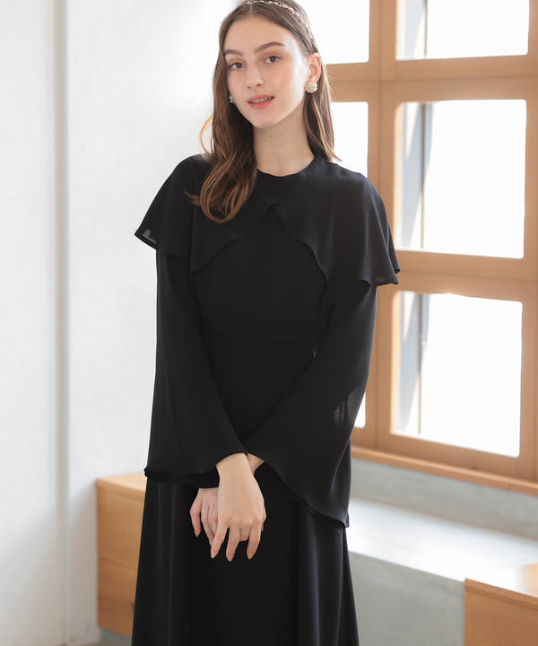 ケープ襟ワンピースドレス 結婚式 ワンピース パーティードレス 