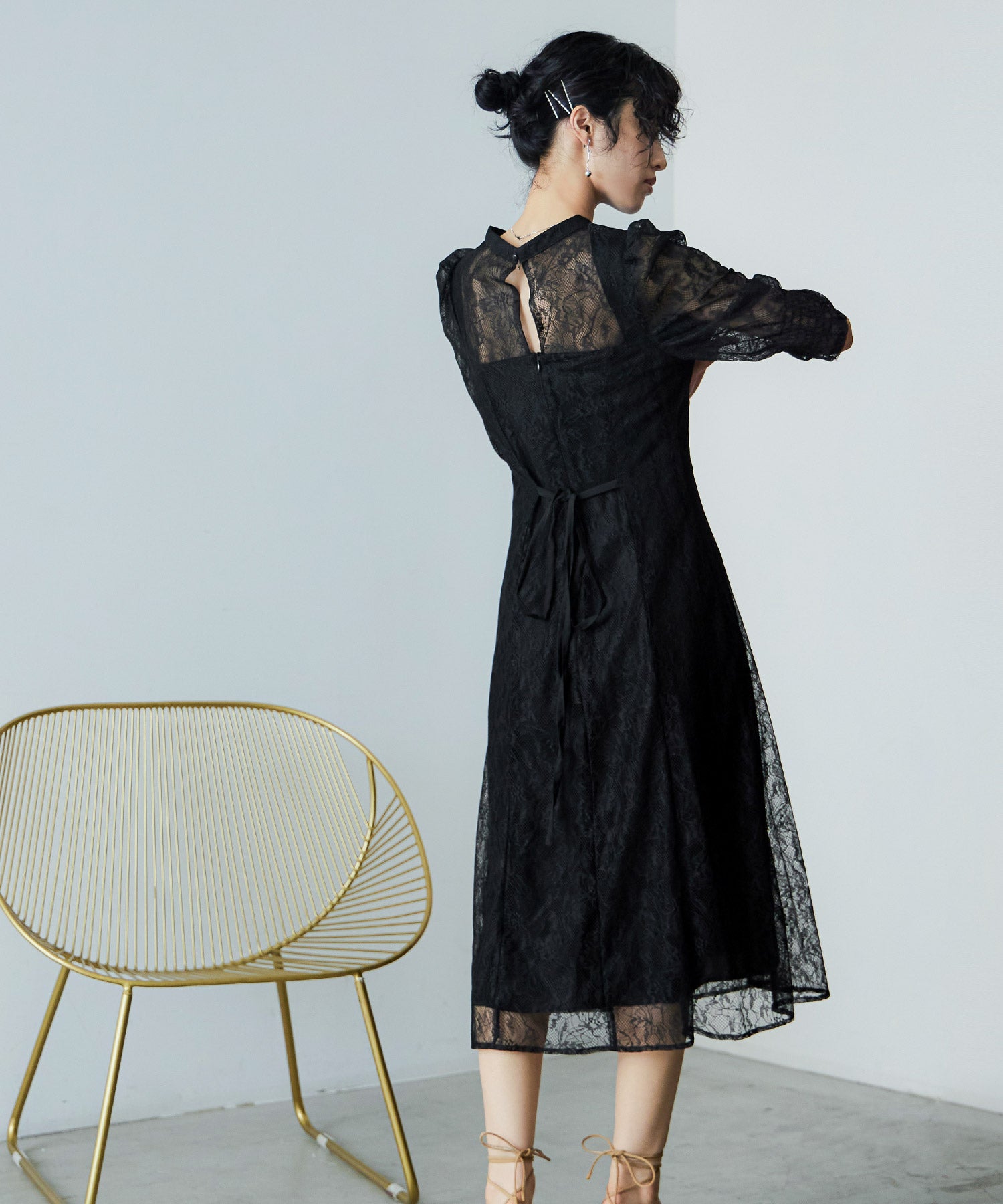 最終お値下げしました。)ELFRANK新品試着のみ。バックリボンドレス黒 Sのみ即納][instock]【RANS】ミニ/ドレス/ワンピース/ブラック