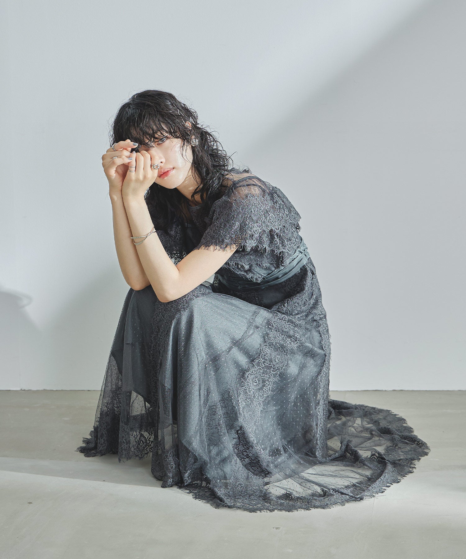 レーステープドットチュール切替ドレス｜パーティードレス・結婚