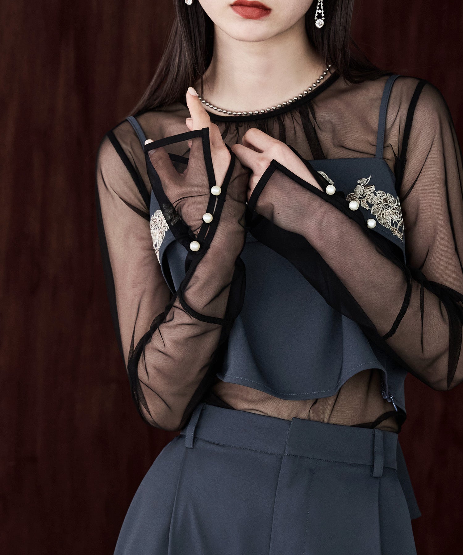 treat ürself リボンビスチェ lace ribbon tie frill tops | Treat ürself