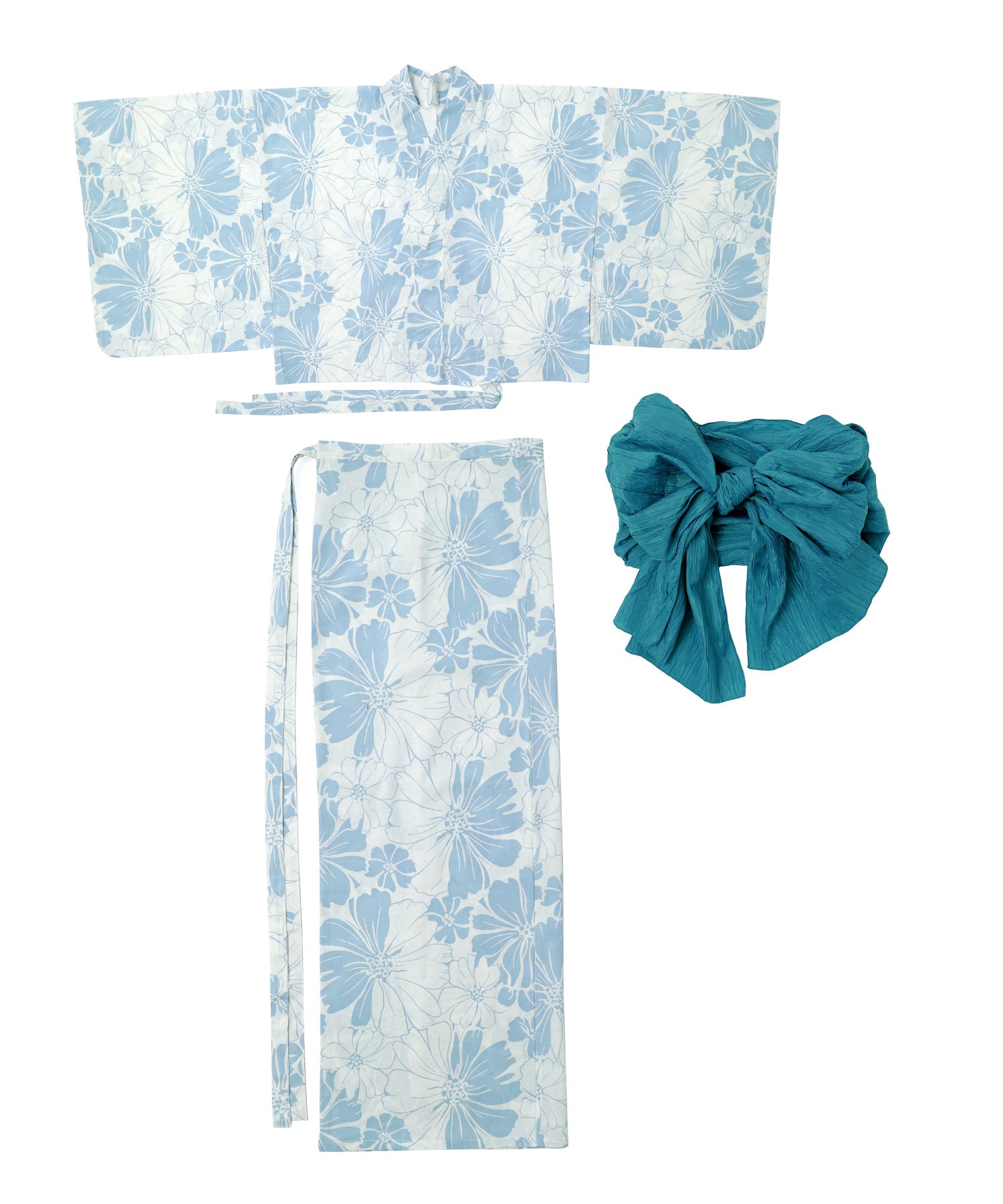 asaka 浴衣 セパレート浴衣 夏雨の波紋　【完売品】 着付けのいらない簡単セパレート綿麻浴衣＋しわ兵児帯 2点セット