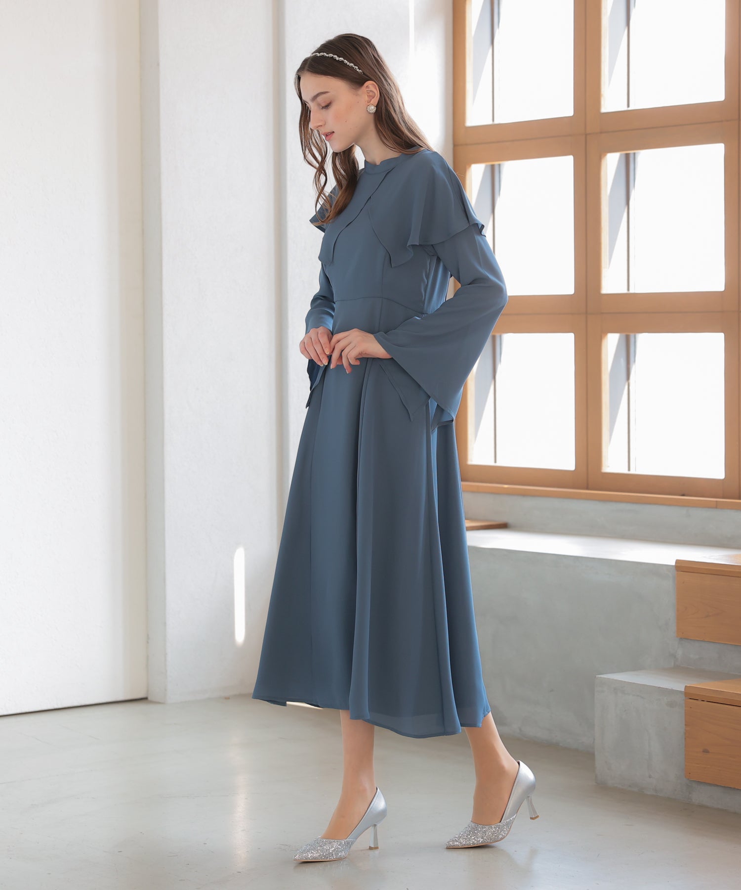 m＊21.5.3プロフ更新必読 さま リルフェテ ケープ付きワンピースドレス♡ ケープ襟ワンピースドレス 結婚式 ワンピース パーティードレス