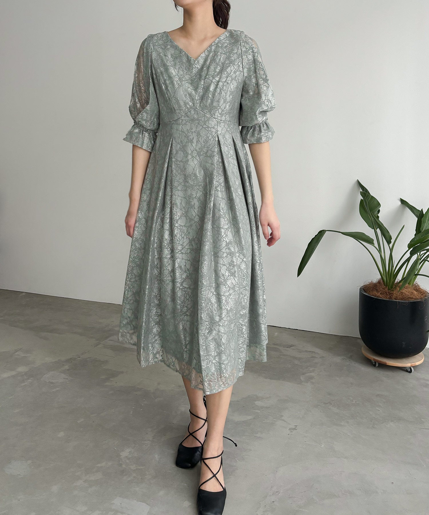 Vintage 50s フローラル　フレアドレス ヴィンテージレースフレアドレス 結婚式 二次会 成人式 同窓会