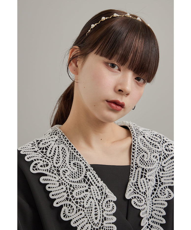 パールビーズウェーブカチューシャ ヘアアクセサリー ゴールド 