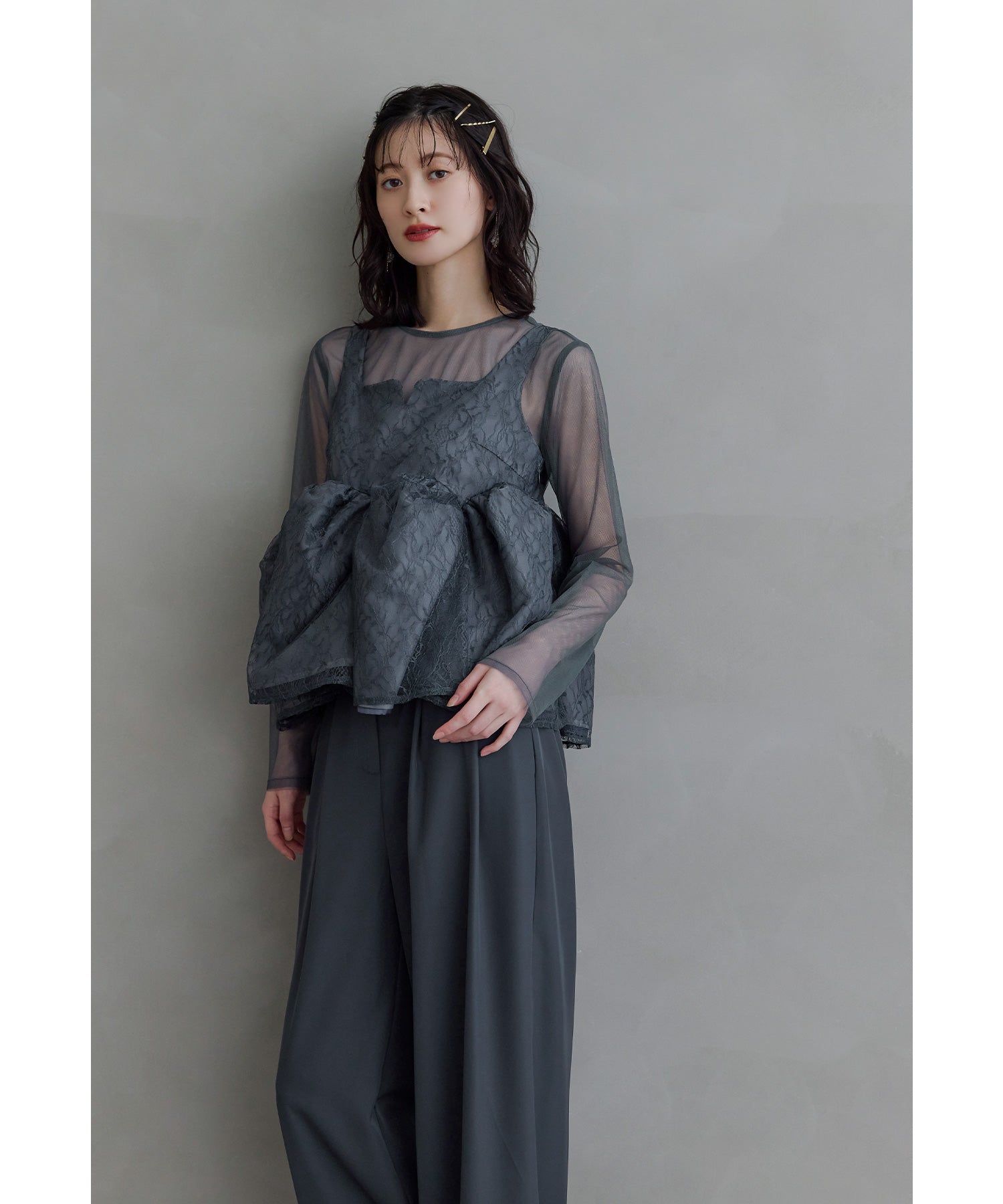 レースペプラムビスチェオーバーレイセットアップドレス 3点セット