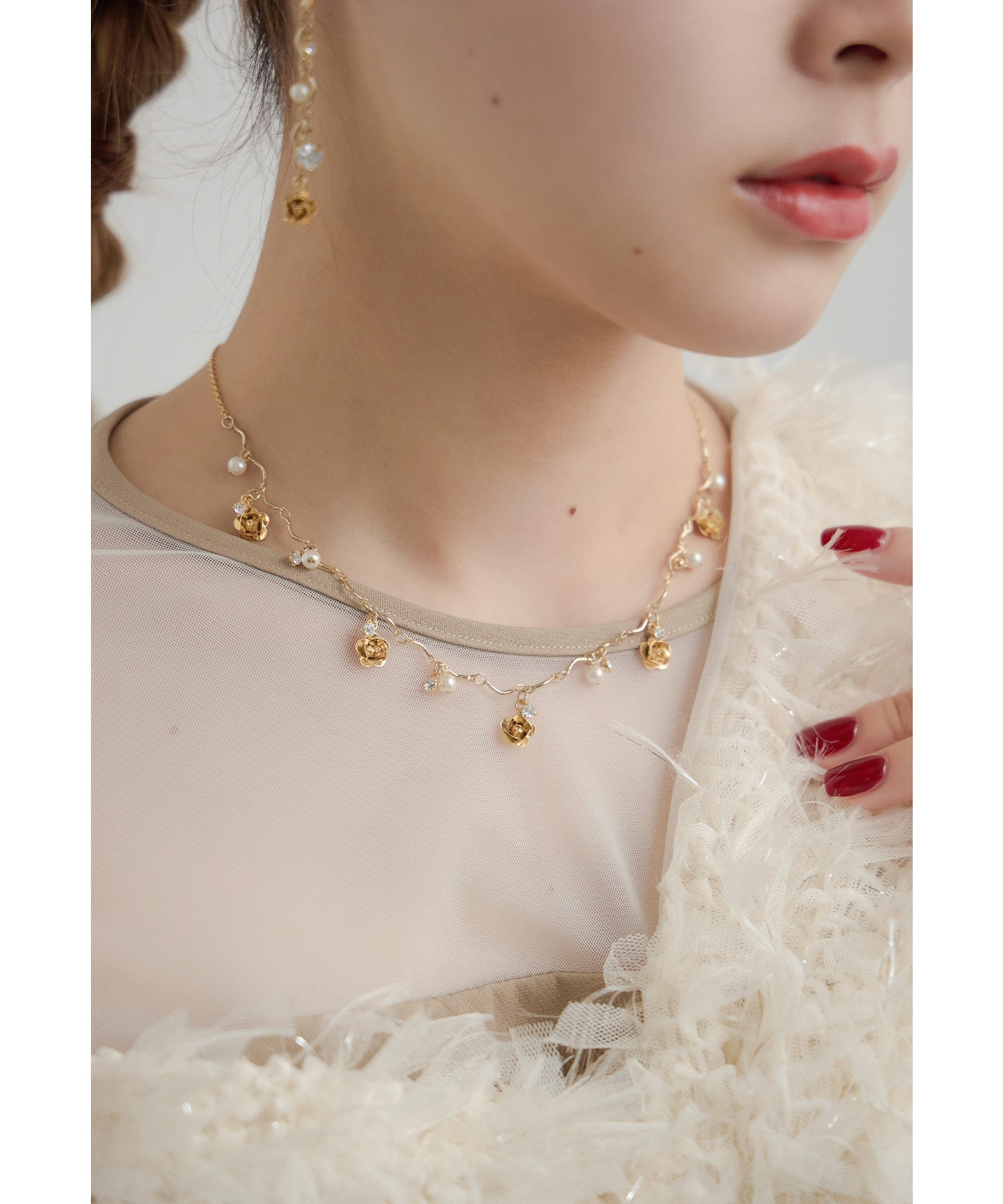 kaoyorinakamiフラワーモチーフ ネックレス KAORU - 【即日発送可】レースフラワーネックレス(シルバー)*廃