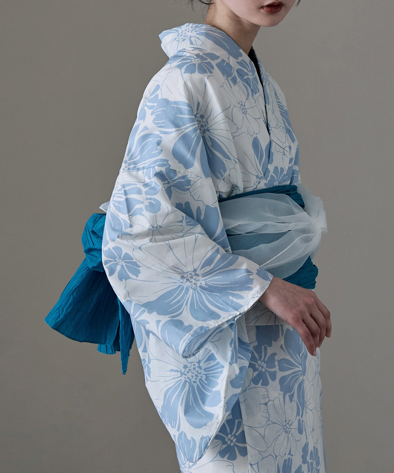 asaka 浴衣 セパレート浴衣 夏雨の波紋　【完売品】 着付けのいらない簡単セパレート綿麻浴衣＋しわ兵児帯 2点セット
