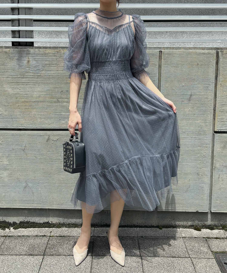 ドットチュールレイヤードドレス 結婚式 パーティードレス 