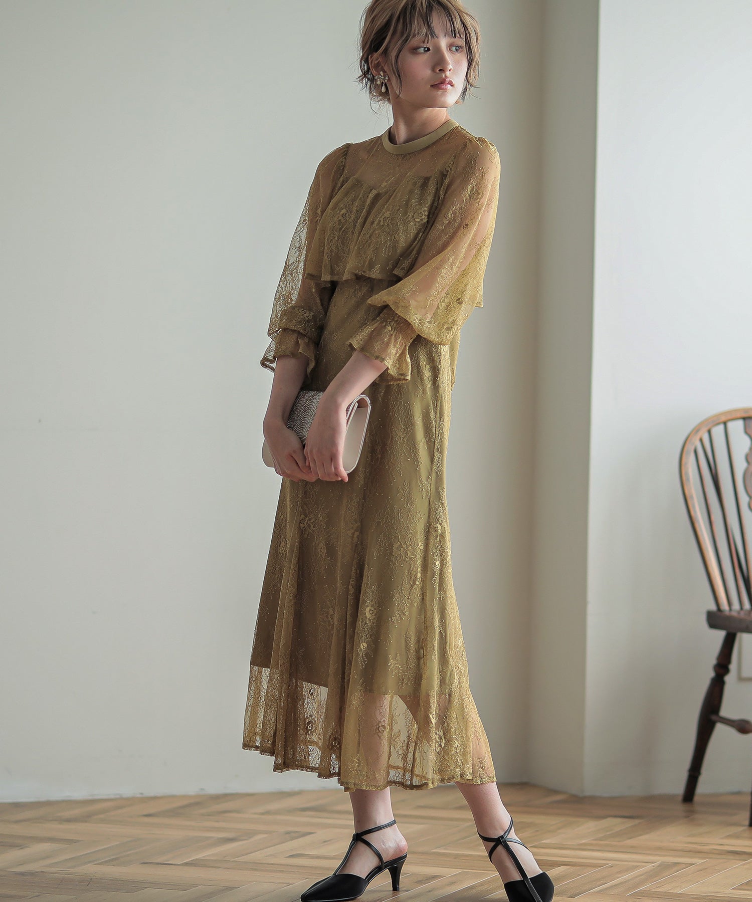 ボリュームスリーブレースロングドレス｜パーティードレス・結婚式