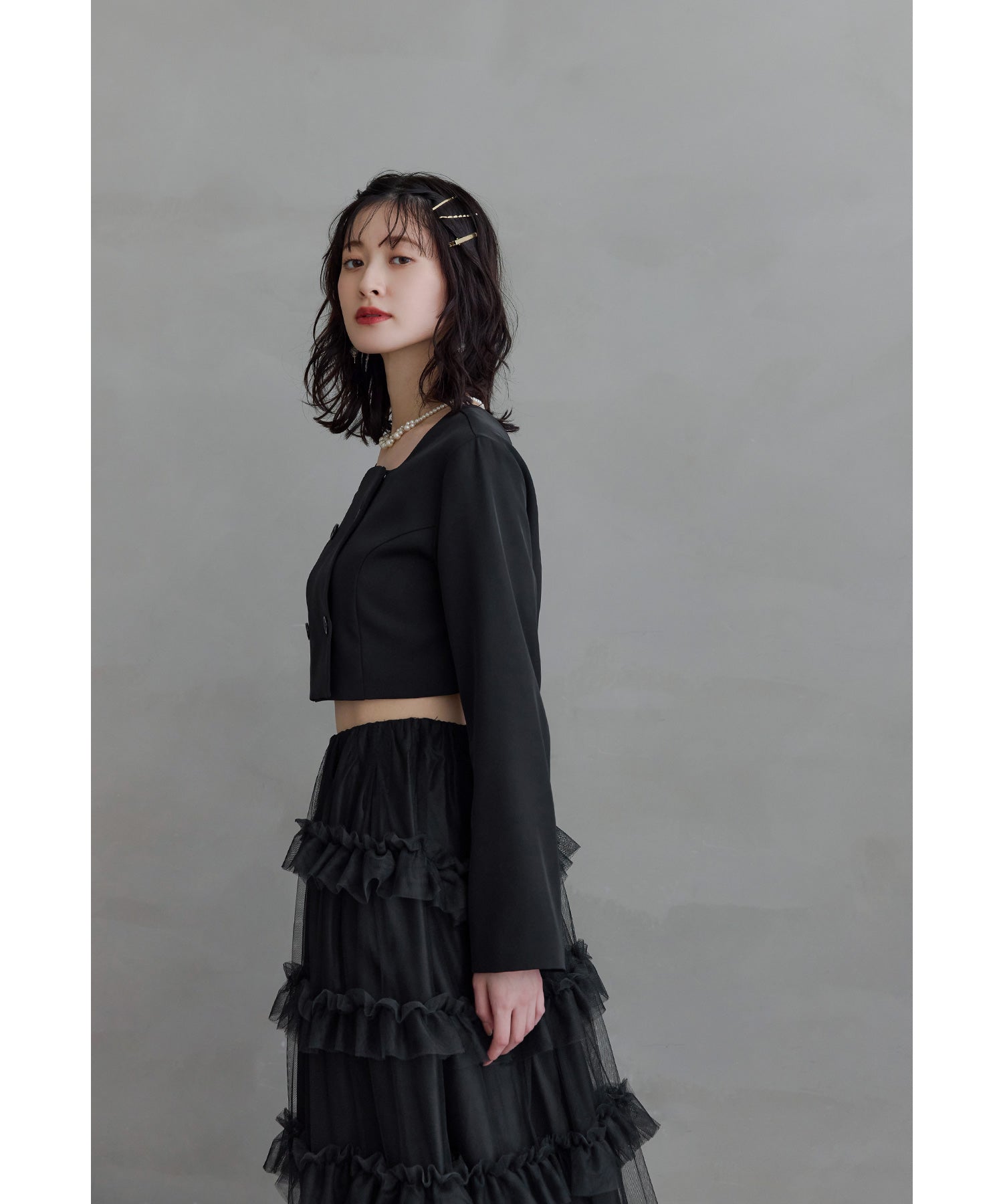 tsuyoshiyao ミリタリージャケット+チュールスカート ティアードチュールスカートジャケットセットアップ 2点セット 結婚式