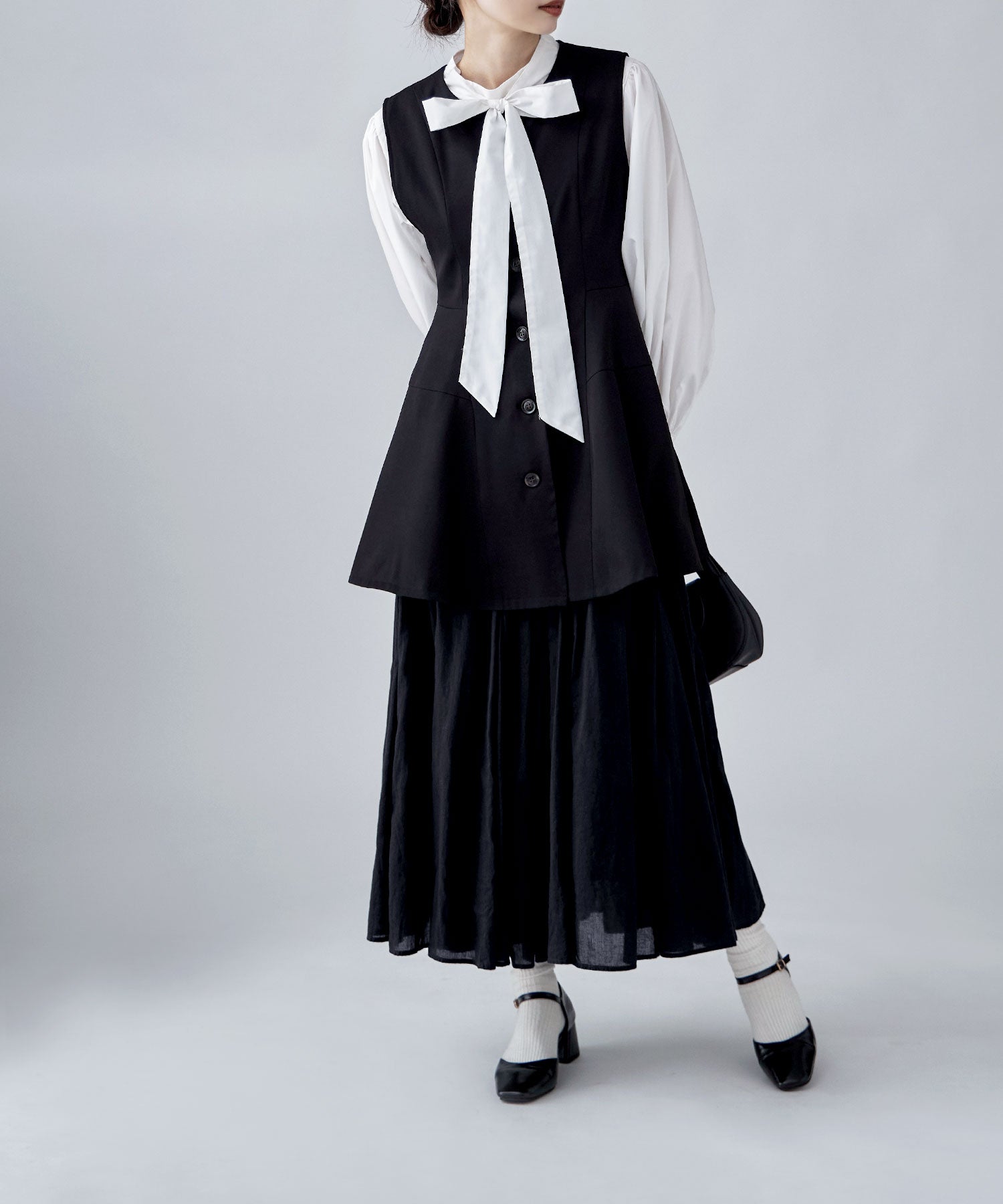 ella_selectshop エラ　ぺプラムジレ　ベスト She's Closet ベスト ジレ 切り替えギャザーフレアペプラム