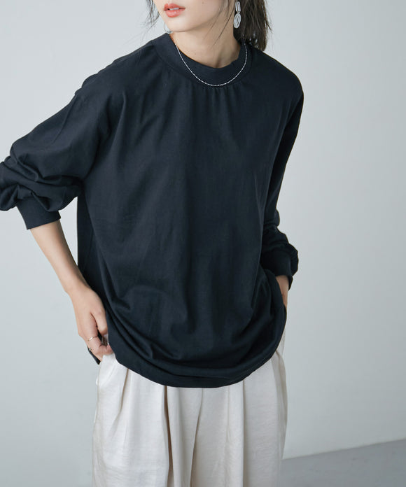 Fashion Letter モックネックボリューム袖ロンT ブラック