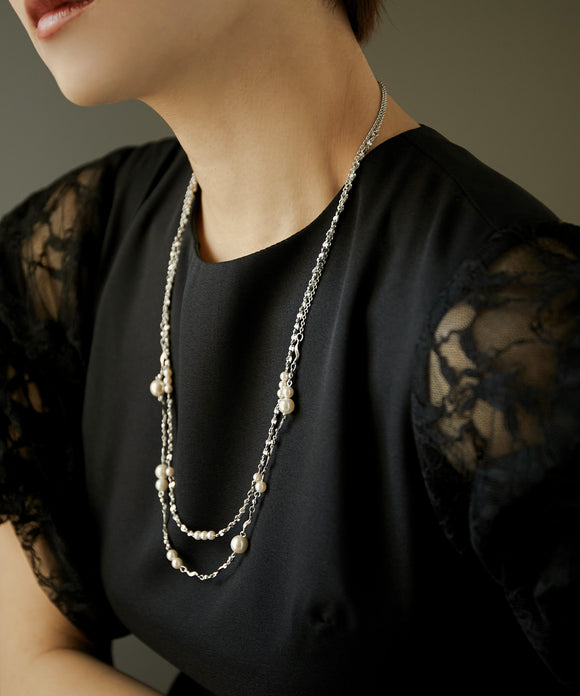 niana ウェーブ二連ネックレス シルバー