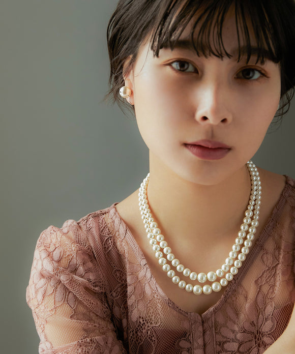 niana 2連シンプルパールネックレス ベージュ