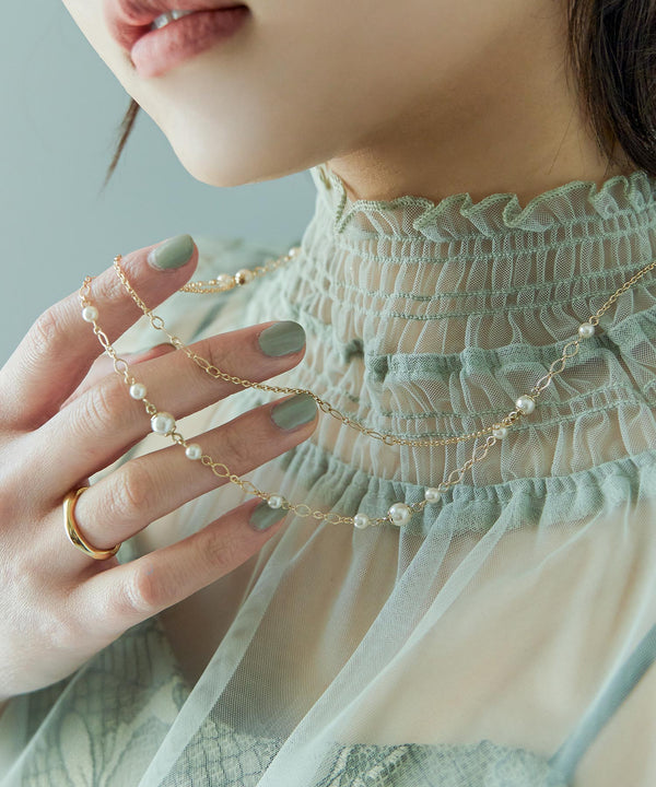 niana パールチェーン２連ネックレス ゴールド