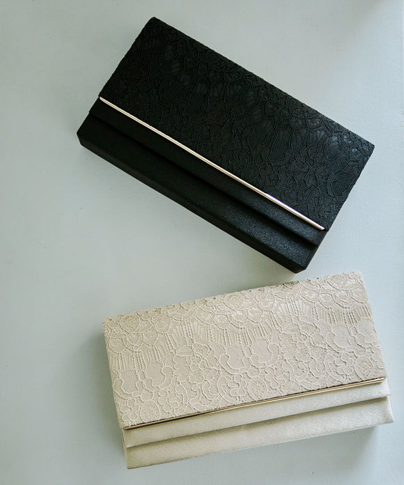 niana レース×金具プレート クラッチバッグ ブラック