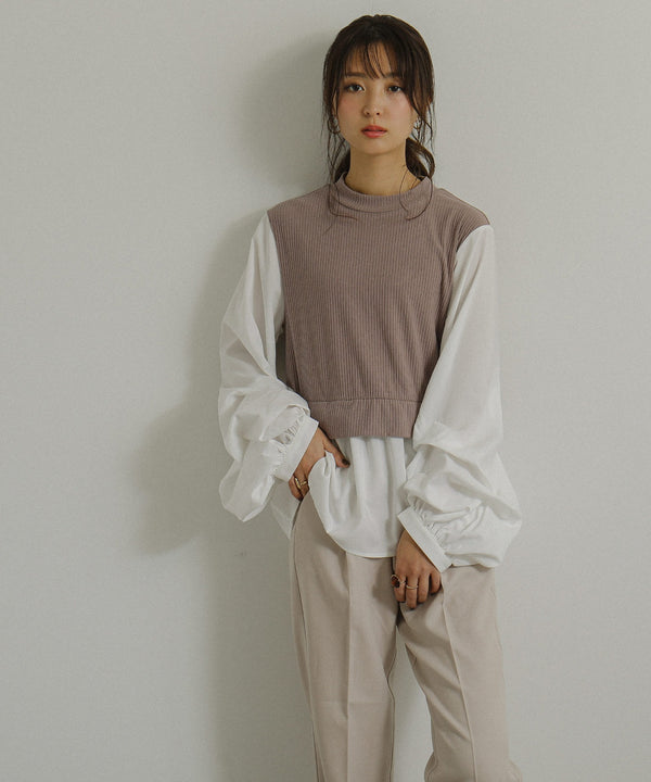 Fashion Letter ニットドッキングブラウス モカ