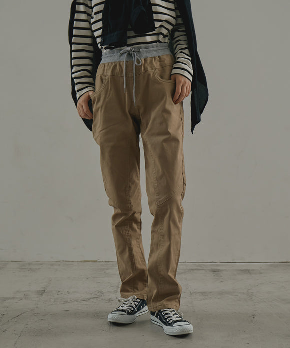 Fashion Letter ウエストリブツイルサルエルパンツ ベージュ