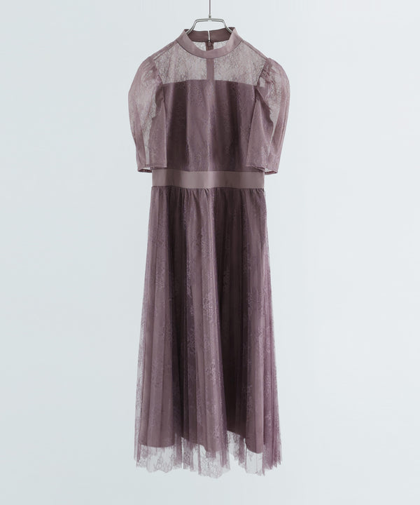 niana バックサテンジョーゼット×ラッセルレースドレス ピンク