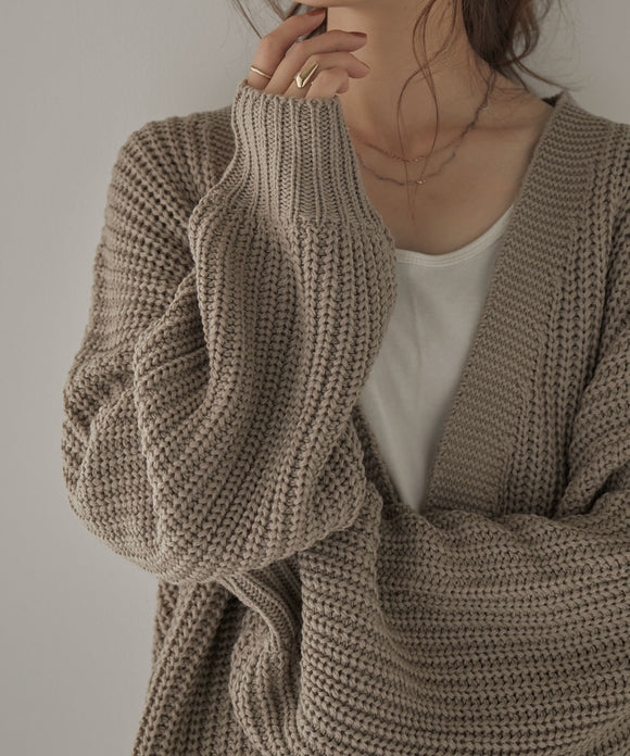 Fashion Letter ビッグシルエットボリュームスリーブカーディガン モカ