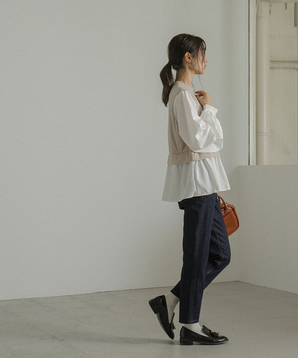 Fashion Letter ニットドッキングブラウス ベージュ