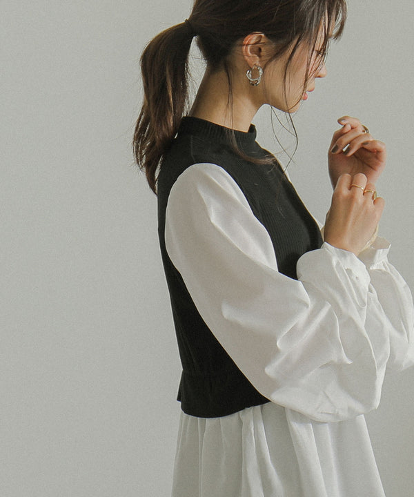 Fashion Letter ニットドッキングブラウス ブラック