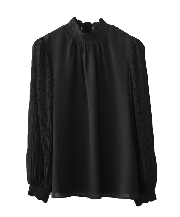 Fashion Letter マジョリカプリーツハイネックブラウス ブラック