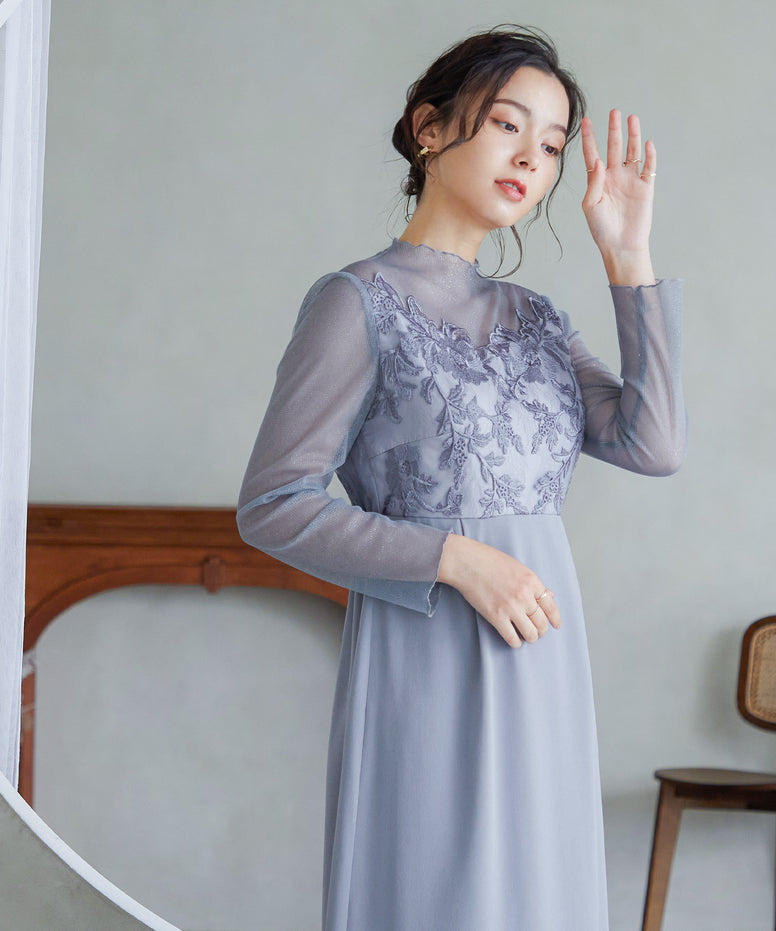 ビスチェ風ハイネックロングワンピースドレス｜パーティードレス・結婚 
