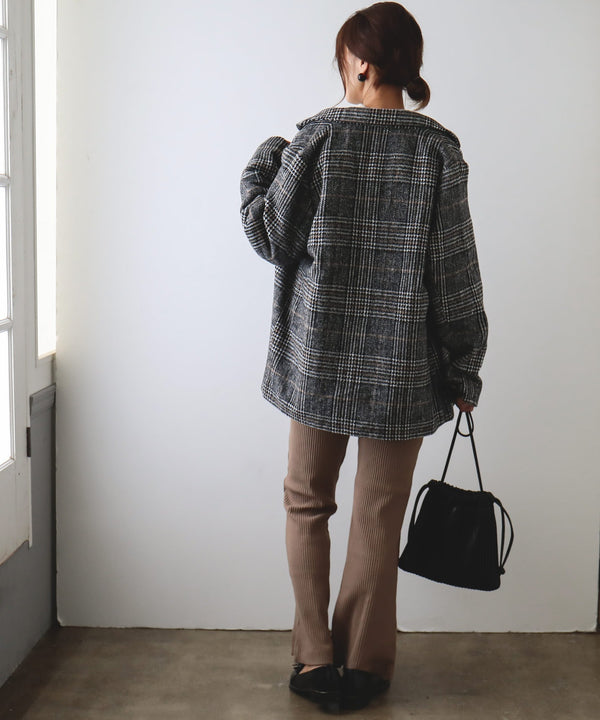 Fashion Letter チェックダブルコート ブラック