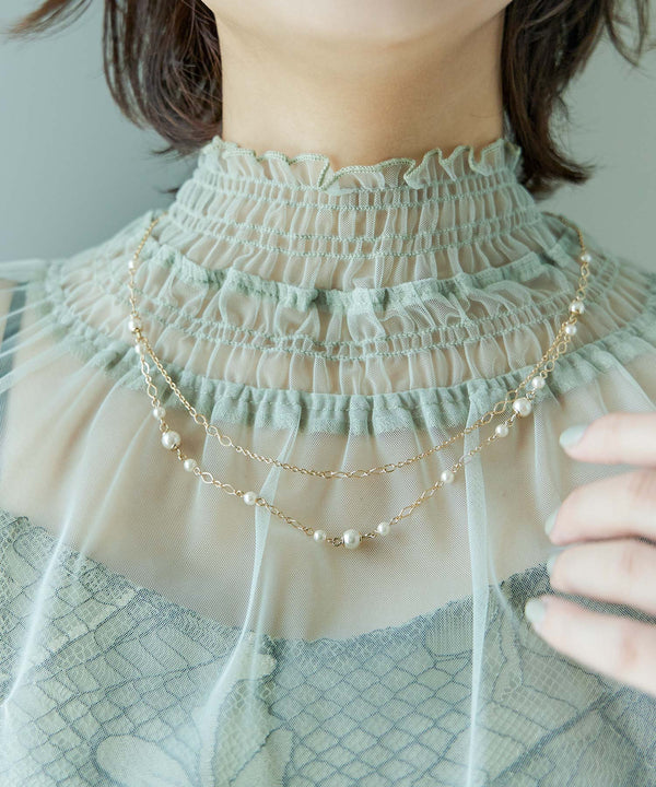 niana パールチェーン２連ネックレス ゴールド