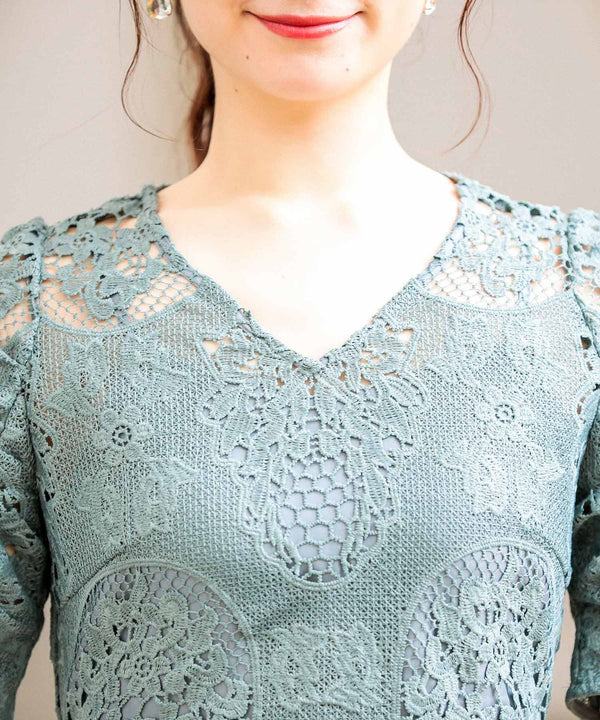 niana 刺繍レース 結婚式ワンピース パーティードレス