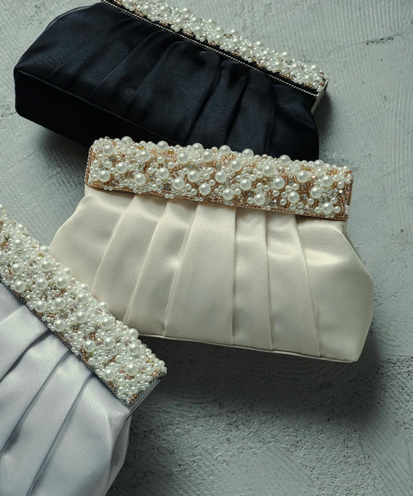 niana ビーズ刺繡クラッチオーガンジーバッグ ベージュ