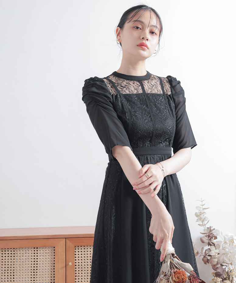 シフォン切り替えレース パーティードレス｜パーティードレス・結婚式 