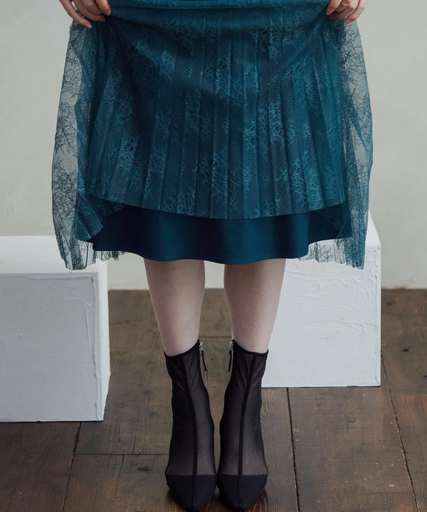 niana バックサテンジョーゼット×ラッセルレースドレス